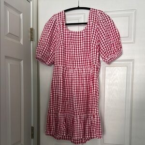 Loft Red and White Gingham Ruffle Dress